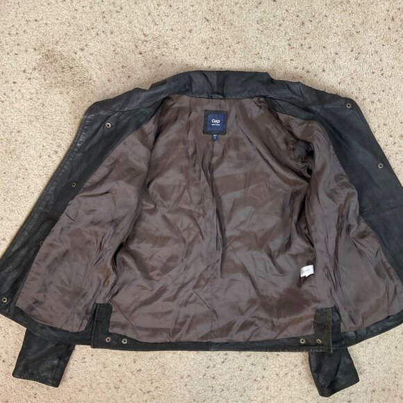 Vtg Y2K Gap Leather Moto Jacket Dark Brown Boho Retro Women's - Picture 4 of 5